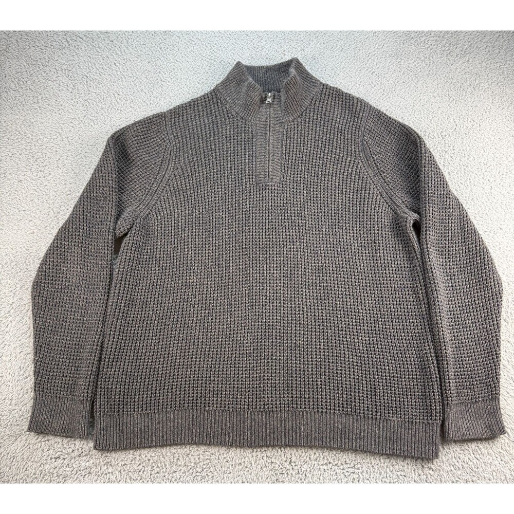 LL Bean Sweater Waffle Knit Organic Cotton 1/4 Zip Men's Size XL Reg Gray